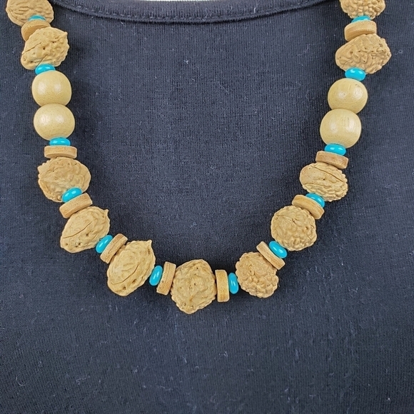 Boho Nut Seed Turquoise Long Layering Necklace - Picture 3 of 4